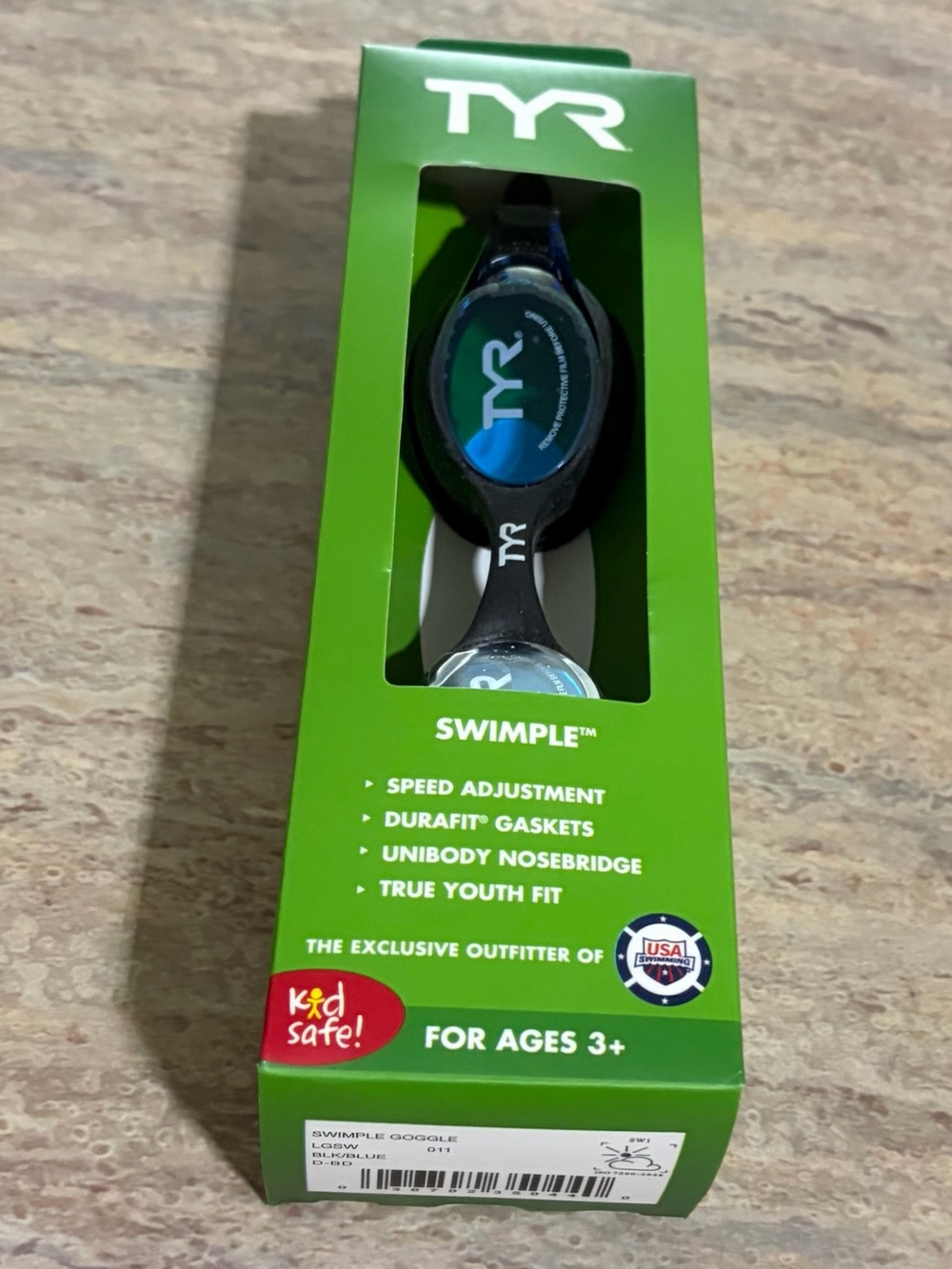 TYR Swimple Kids Swim Goggles Black & Blue NWT
